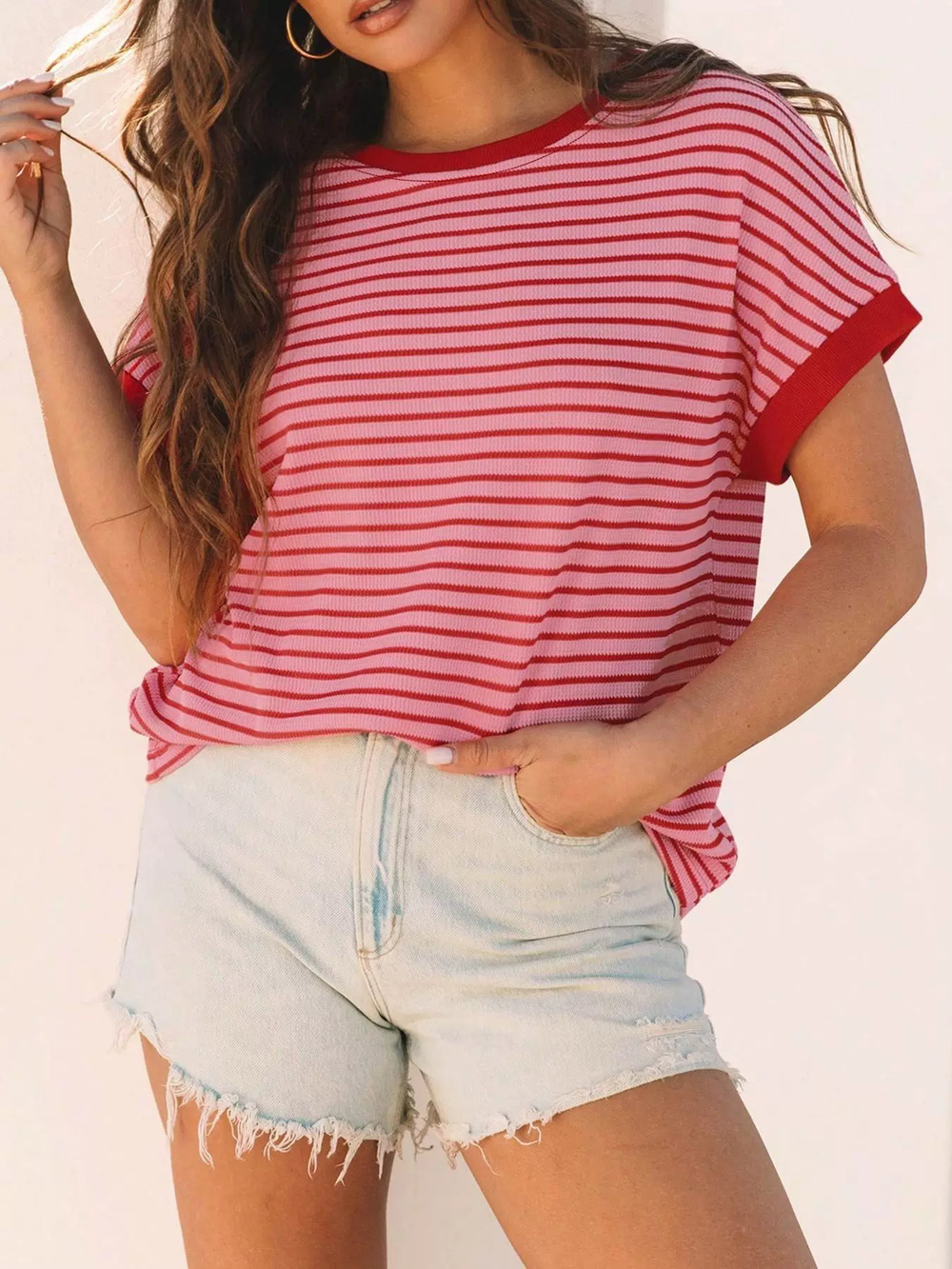 ZARA Color Block Striped Short Sleeve Crew Neck Tee Casual Commute Essential